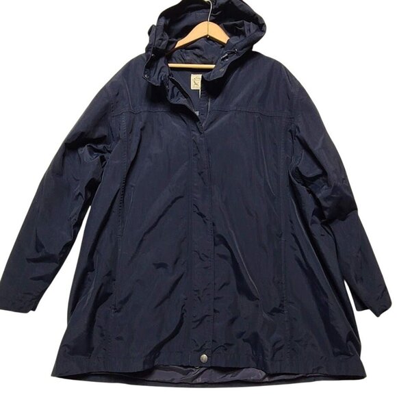 Eddie Bauer Jackets & Blazers - Vintage Eddie Bauer Womens XXL Navy Blue Nylon Parka Jacket With Hood & Zipper